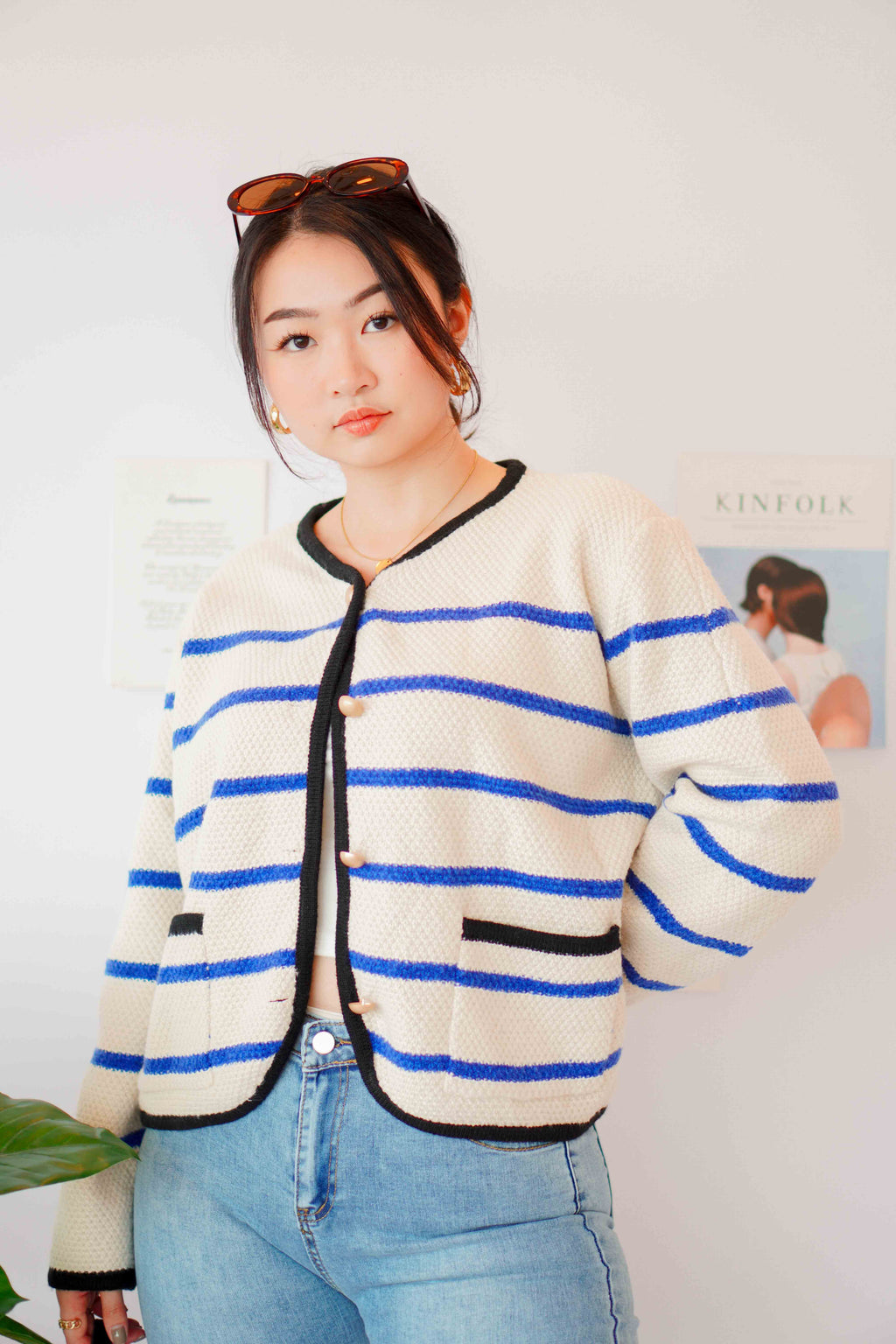 Love in French Knit Jacket with Blue Stripes