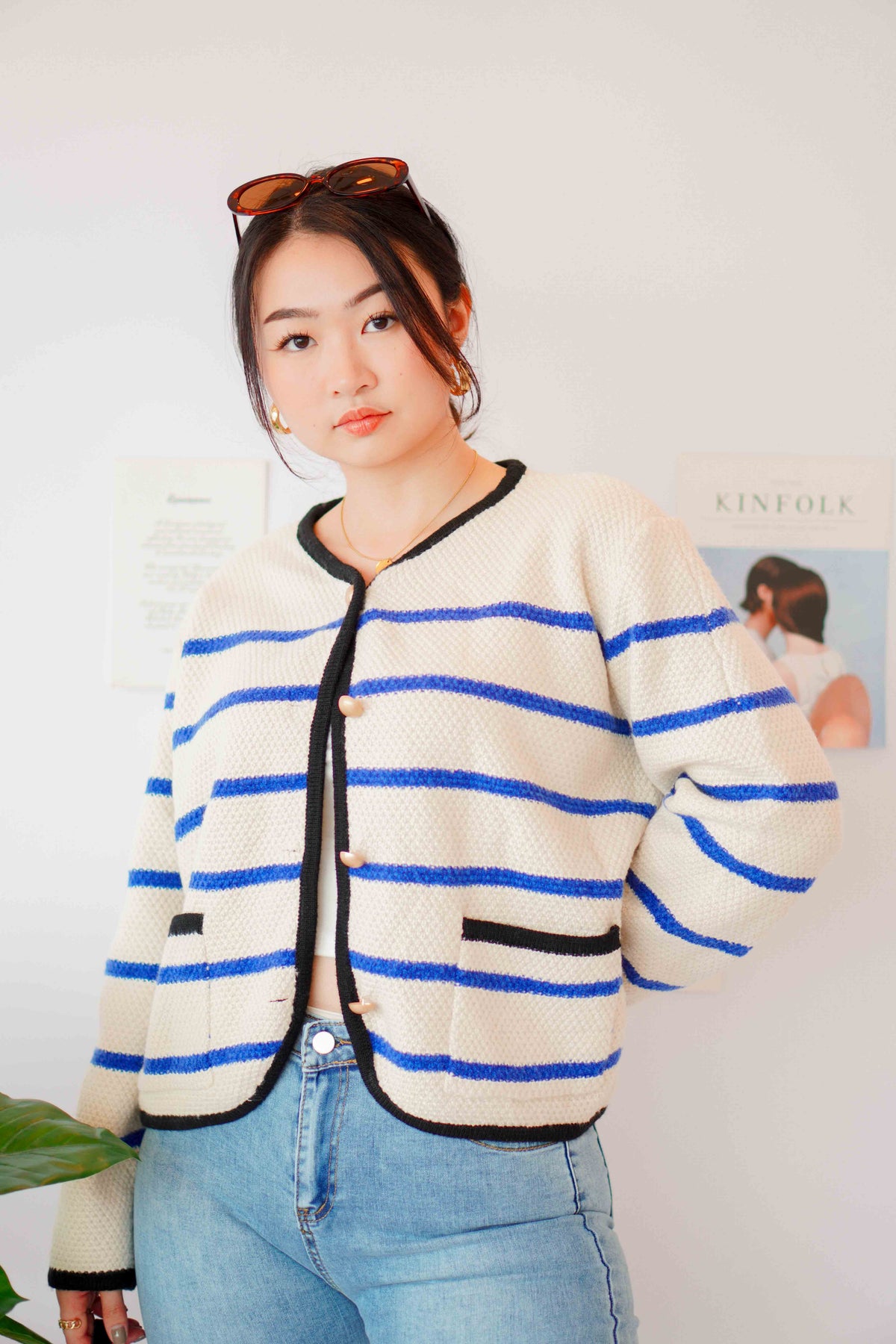 Love in French Knit Jacket with Blue Stripes