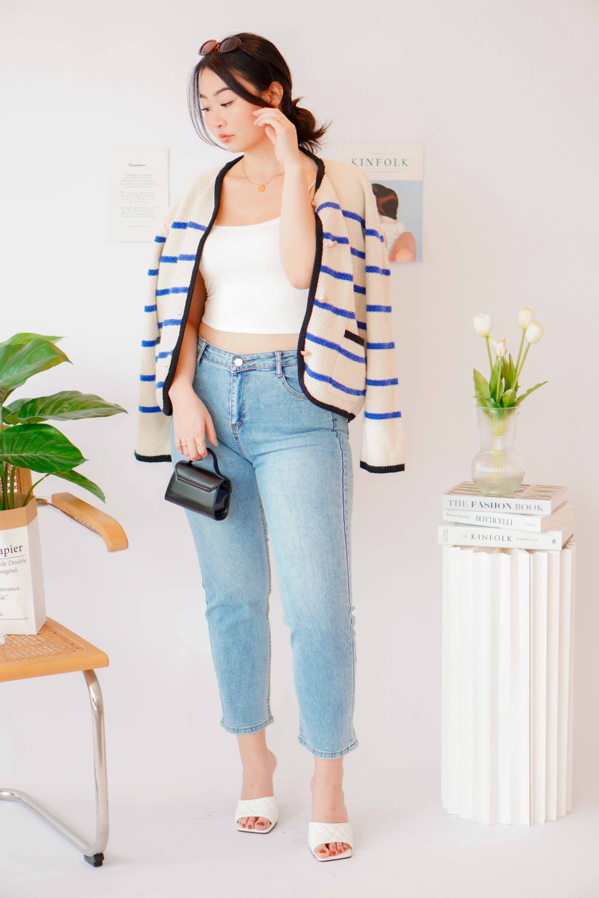 Love in French Knit Jacket with Blue Stripes