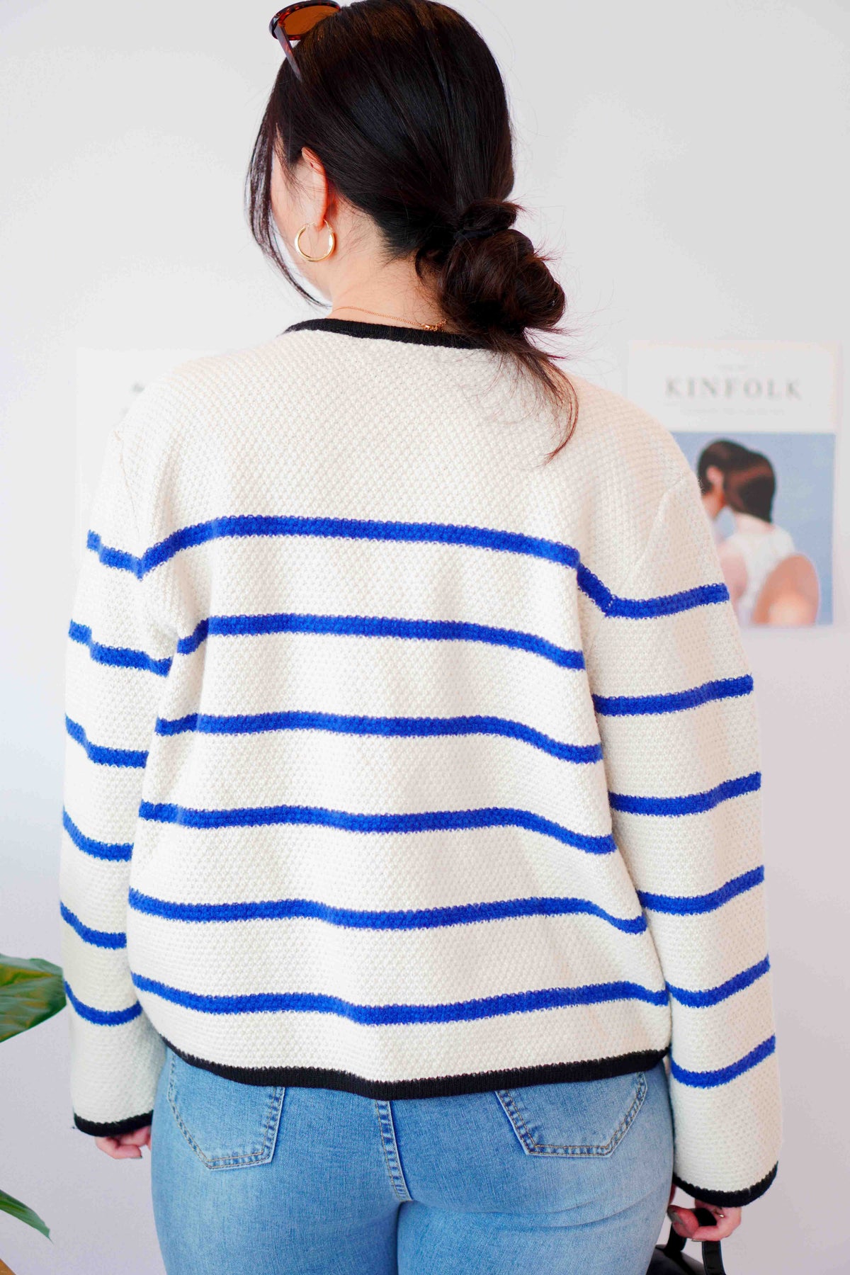 Love in French Knit Jacket with Blue Stripes