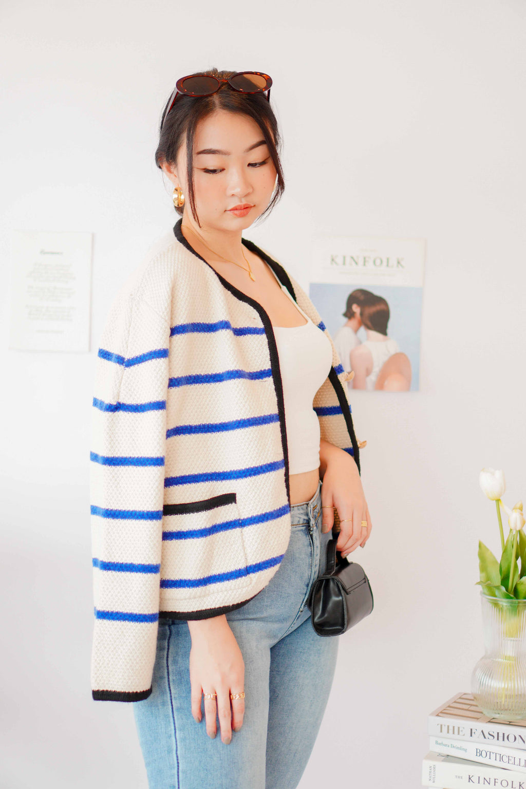 Love in French Knit Jacket with Blue Stripes