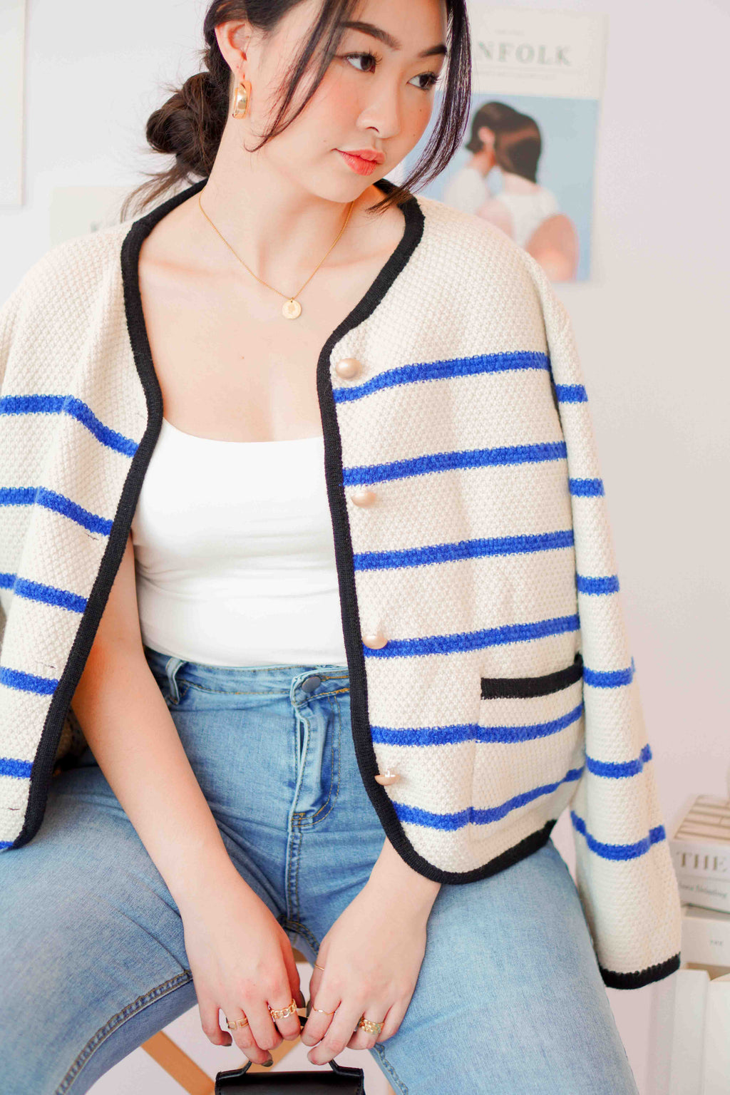 Love in French Knit Jacket with Blue Stripes
