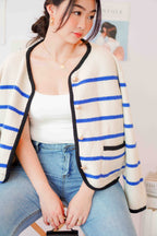 Love in French Knit Jacket with Blue Stripes
