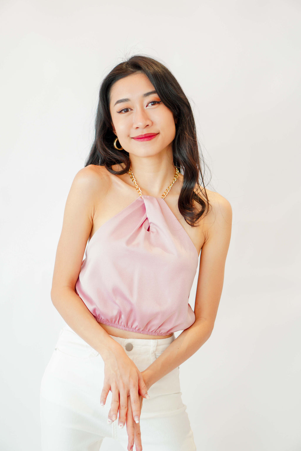 Calla Halter Top with Chain in Pink
