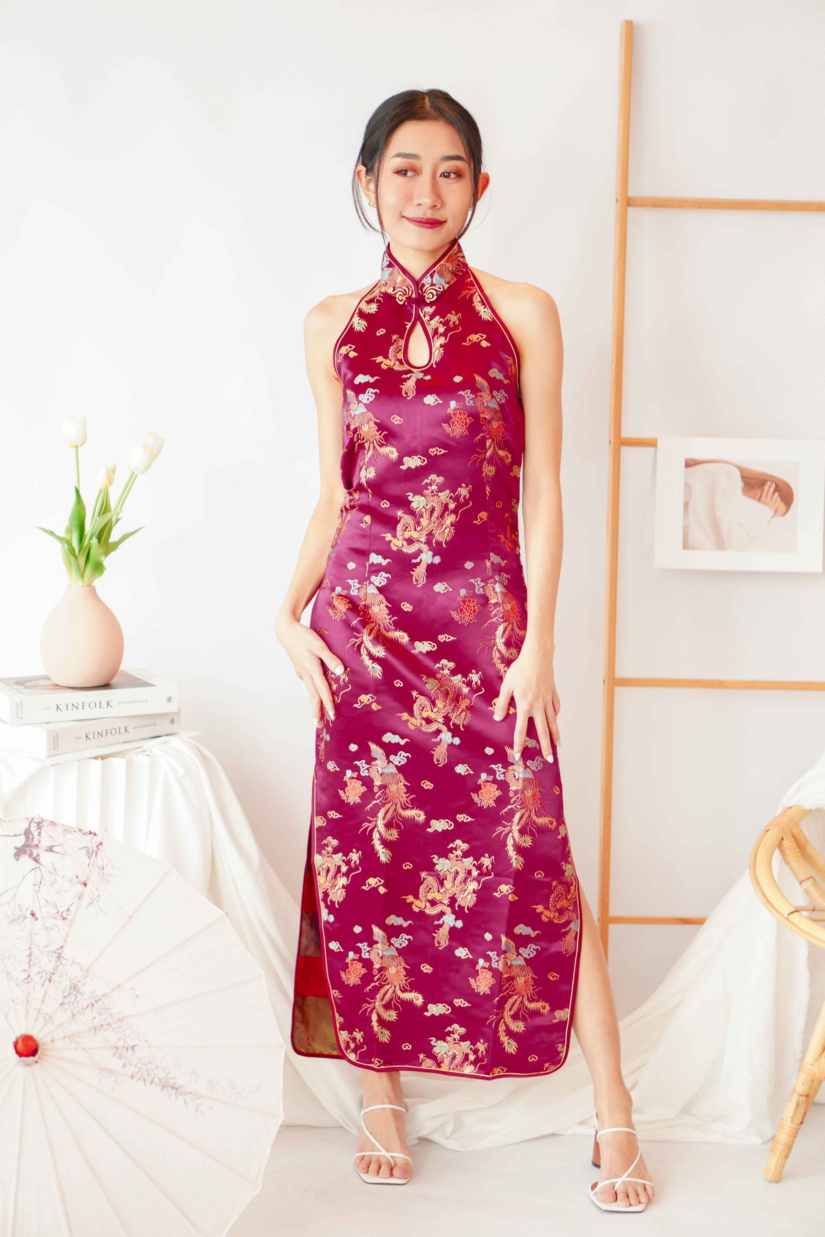 Foo Traditional Halter Cheongsam in Red