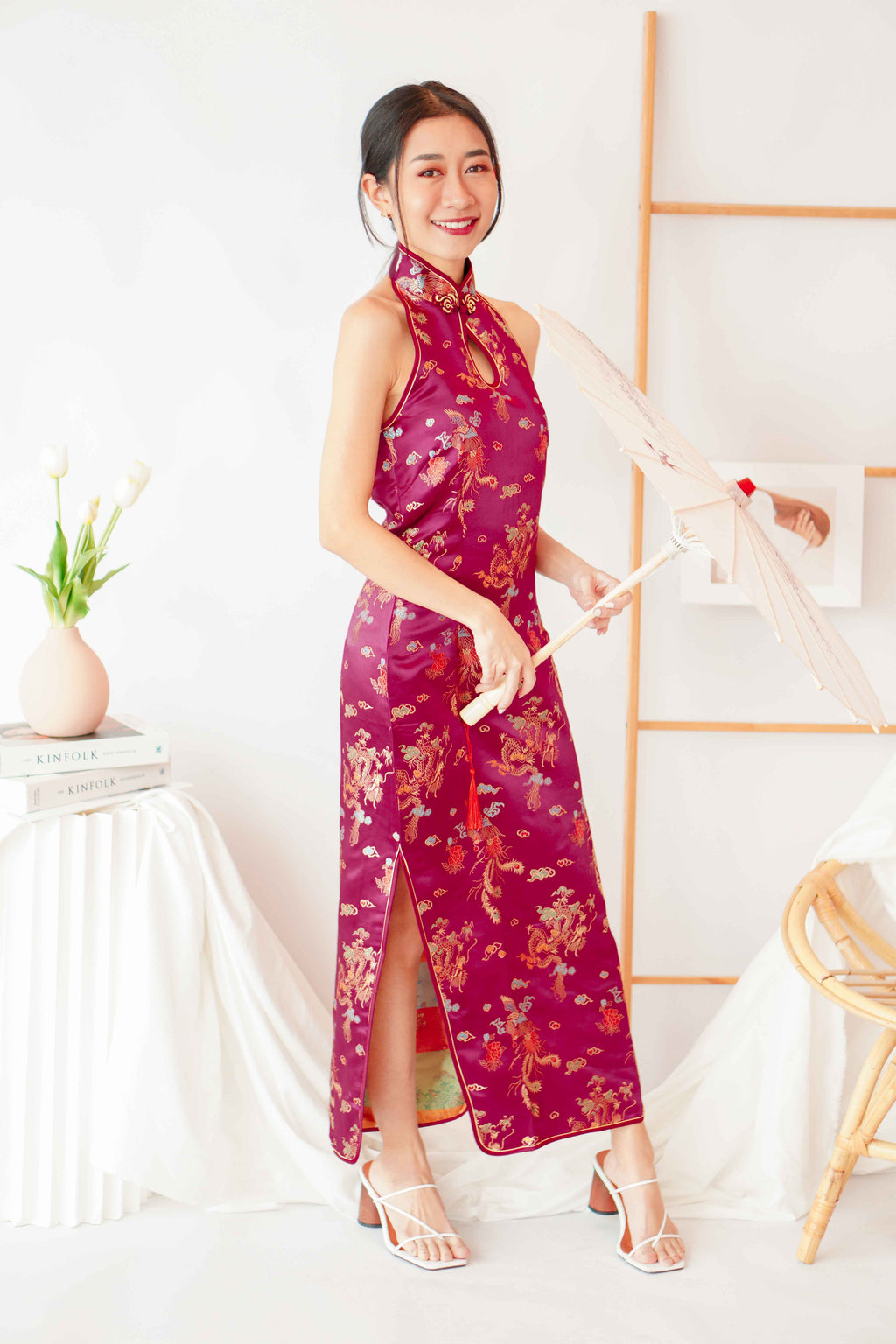 Foo Traditional Halter Cheongsam in Red