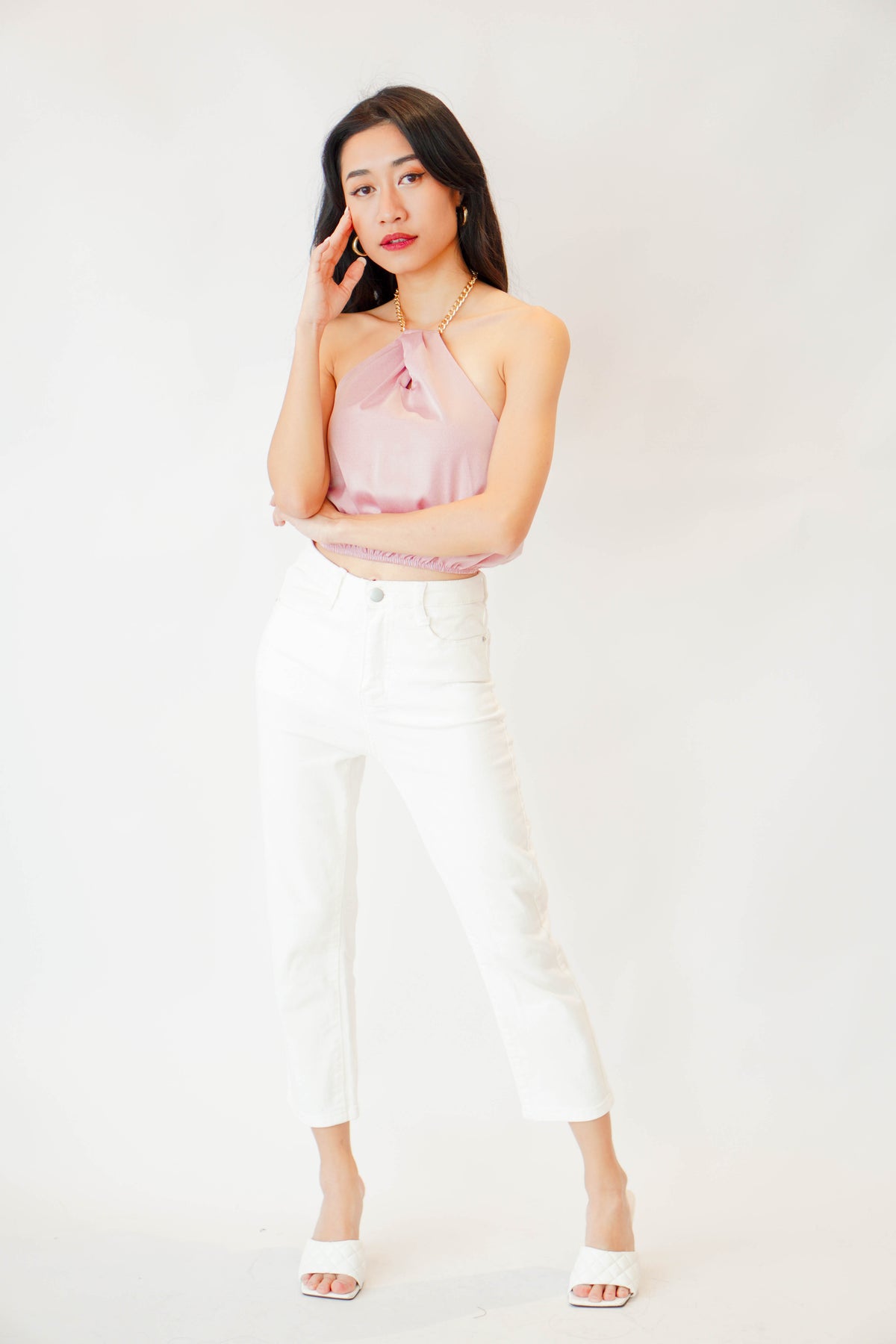 Calla Halter Top with Chain in Pink