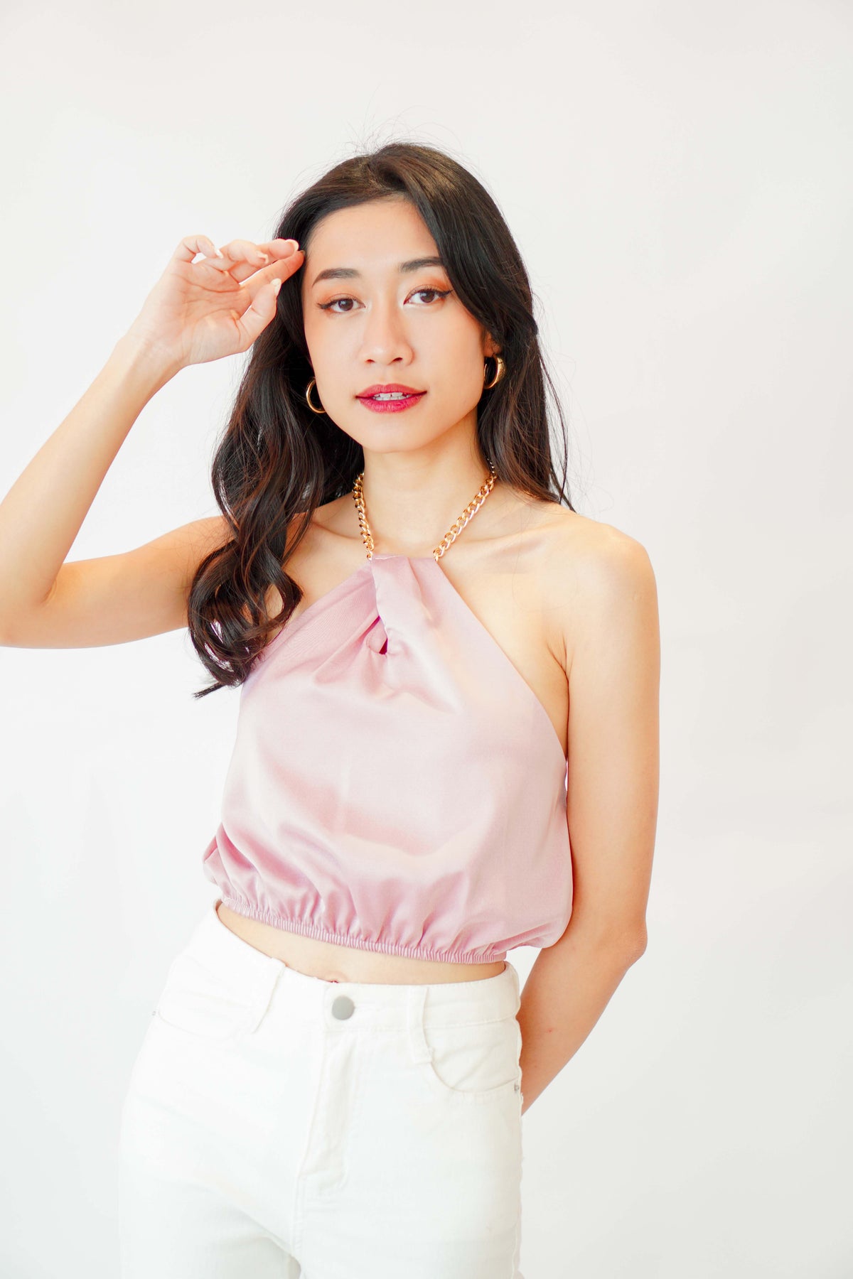 Calla Halter Top with Chain in Pink