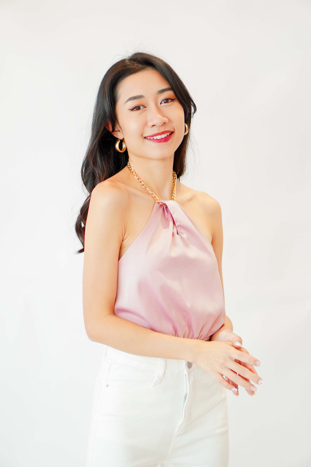 Calla Halter Top with Chain in Pink