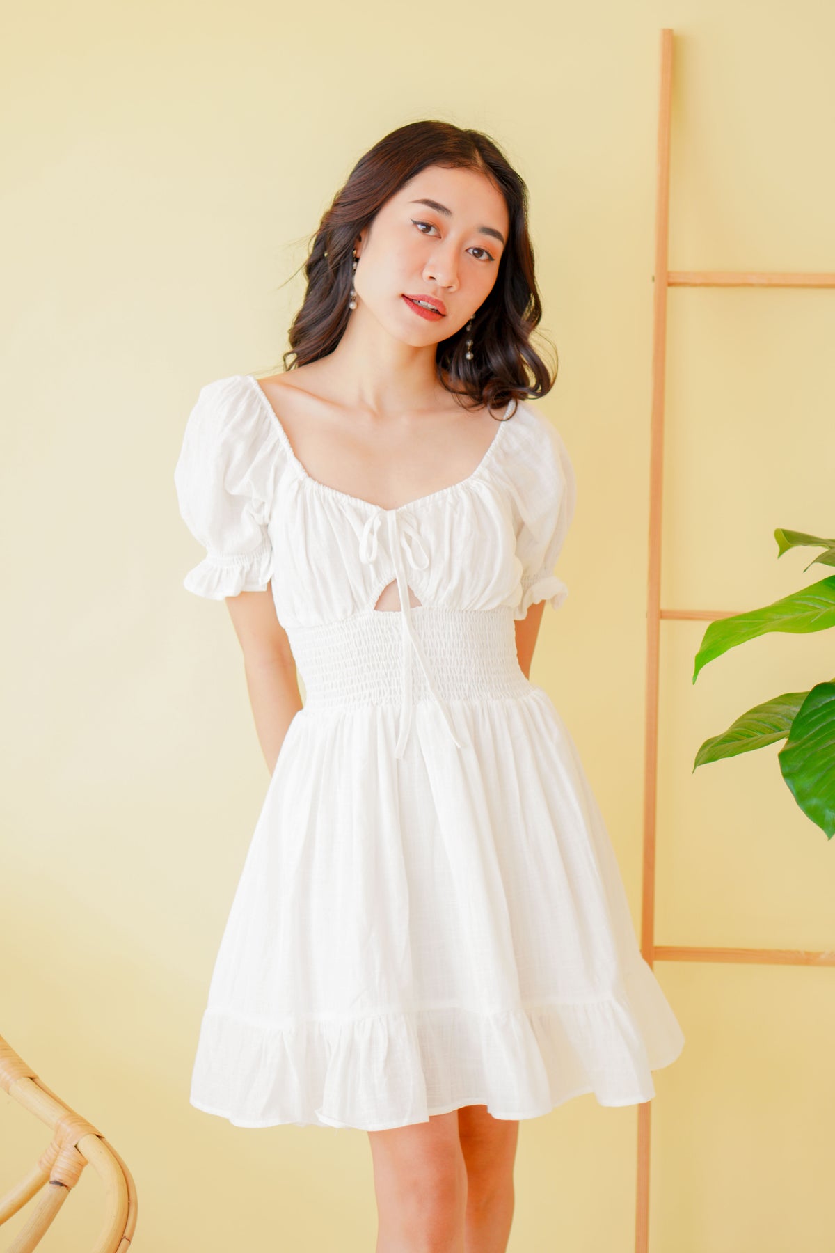 Lovers Maybe Ruched Bust Sleeved Dress in White