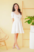 Lovers Maybe Ruched Bust Sleeved Dress in White
