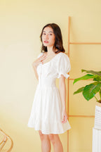 Lovers Maybe Ruched Bust Sleeved Dress in White