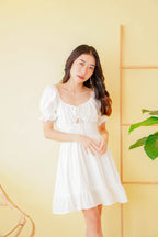 Lovers Maybe Ruched Bust Sleeved Dress in White