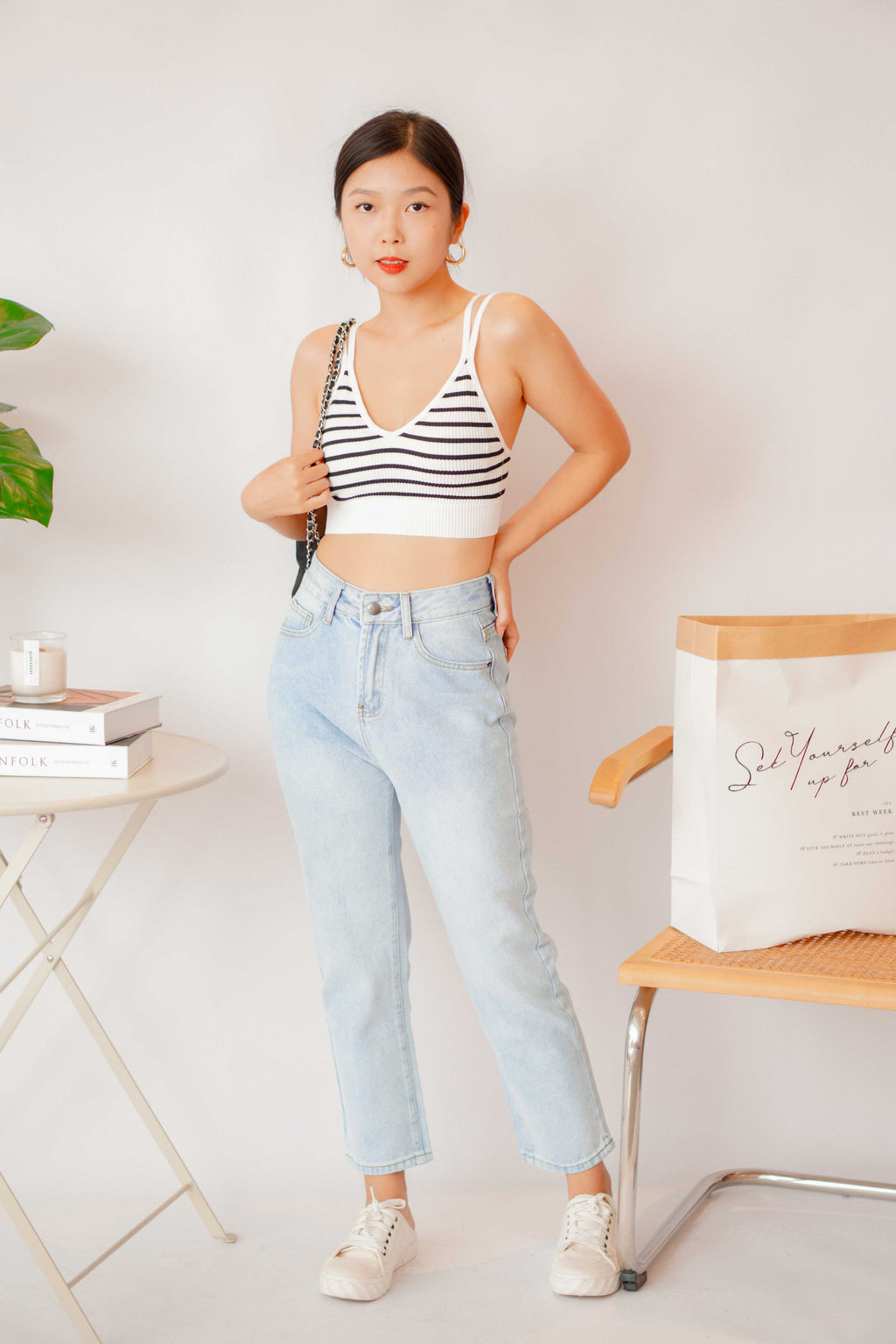 Nana Low V Padded Crop Top in Stripes