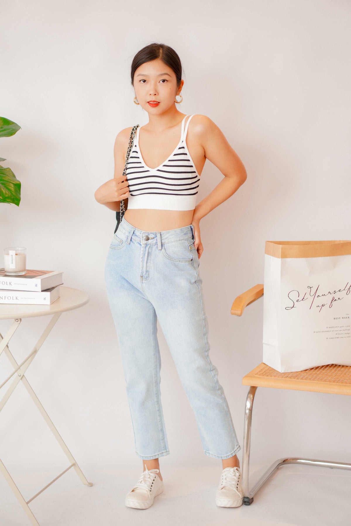 Nana Low V Padded Crop Top in Stripes