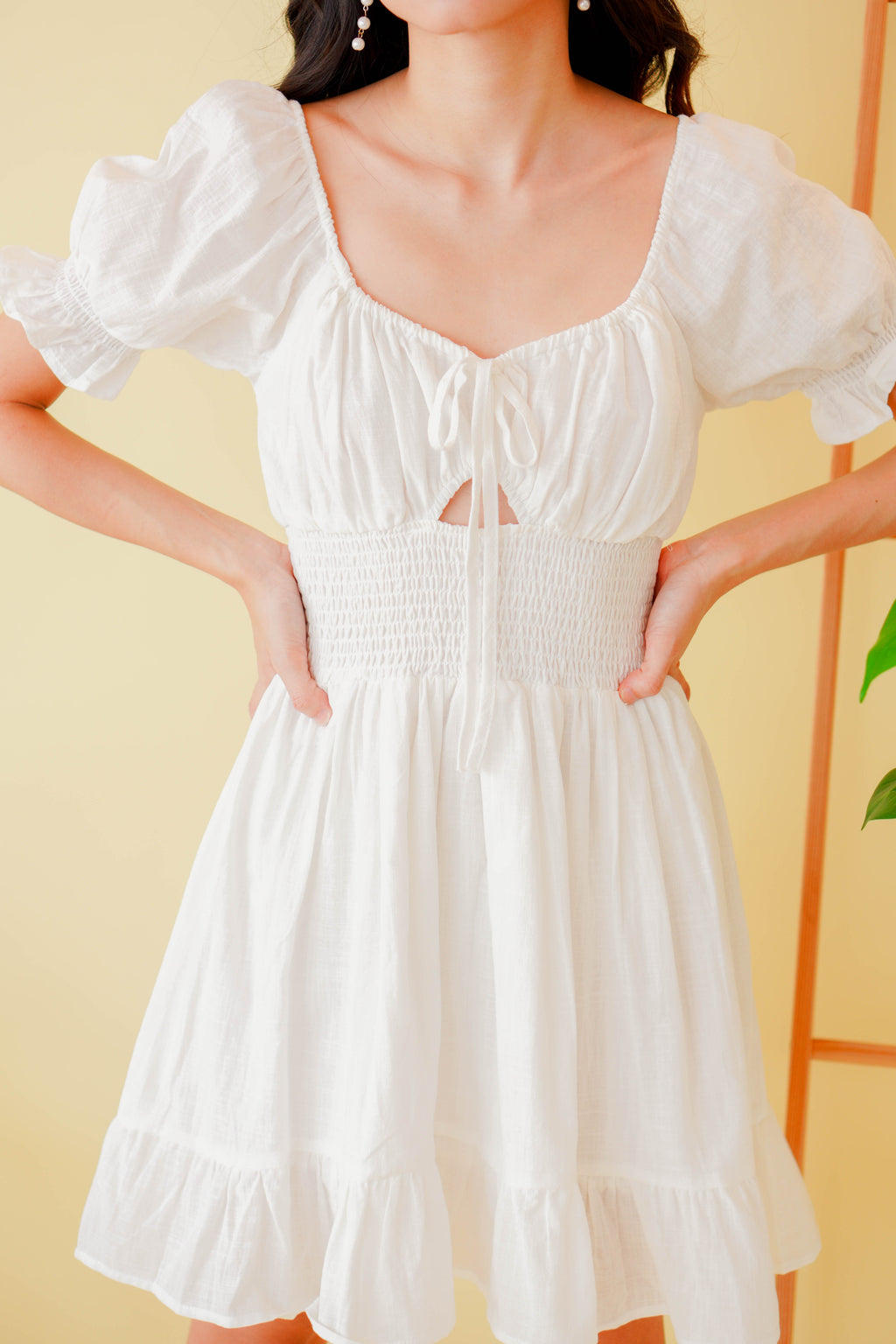 Lovers Maybe Ruched Bust Sleeved Dress in White