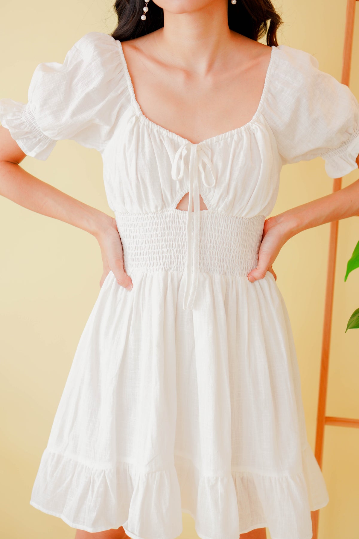 Lovers Maybe Ruched Bust Sleeved Dress in White