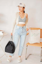 Nana Low V Padded Crop Top in Stripes