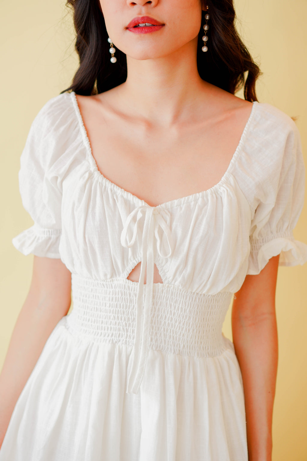 Lovers Maybe Ruched Bust Sleeved Dress in White
