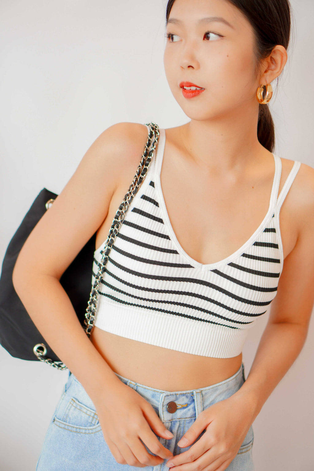 Nana Low V Padded Crop Top in Stripes