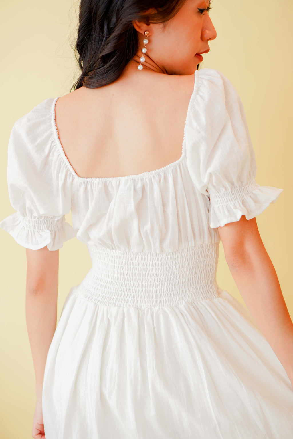 Lovers Maybe Ruched Bust Sleeved Dress in White