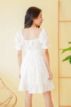Lovers Maybe Ruched Bust Sleeved Dress in White
