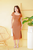 Toffee Basic Maxi Bodycon Dress in Brown