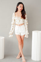 Lemon Dale Long Sleeve Floral Ruched Bust Top