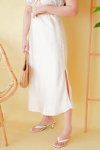 Dream Of Us Satin Slit Skirt in Cream