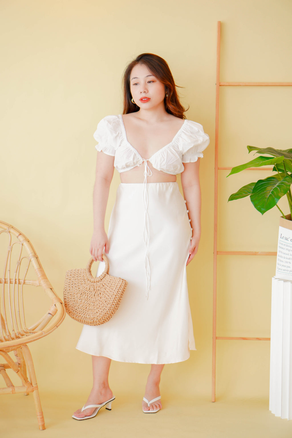 Dream Of Us Satin Slit Skirt in Cream