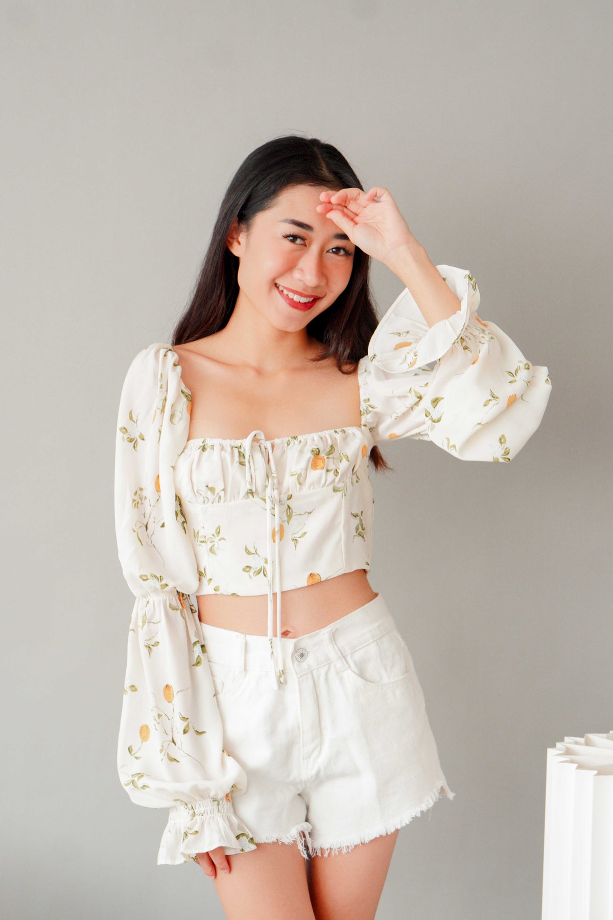 Lemon Dale Long Sleeve Floral Ruched Bust Top