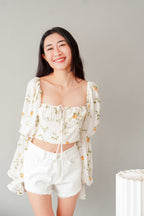 Lemon Dale Long Sleeve Floral Ruched Bust Top