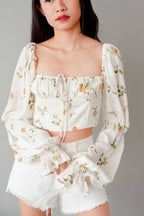 Lemon Dale Long Sleeve Floral Ruched Bust Top