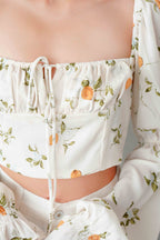 Lemon Dale Long Sleeve Floral Ruched Bust Top