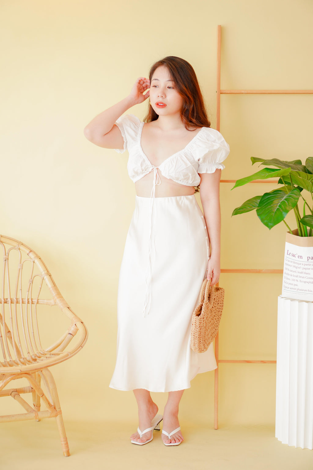 Dream Of Us Satin Slit Skirt in Cream