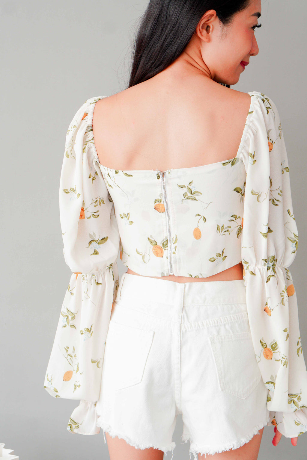 Lemon Dale Long Sleeve Floral Ruched Bust Top
