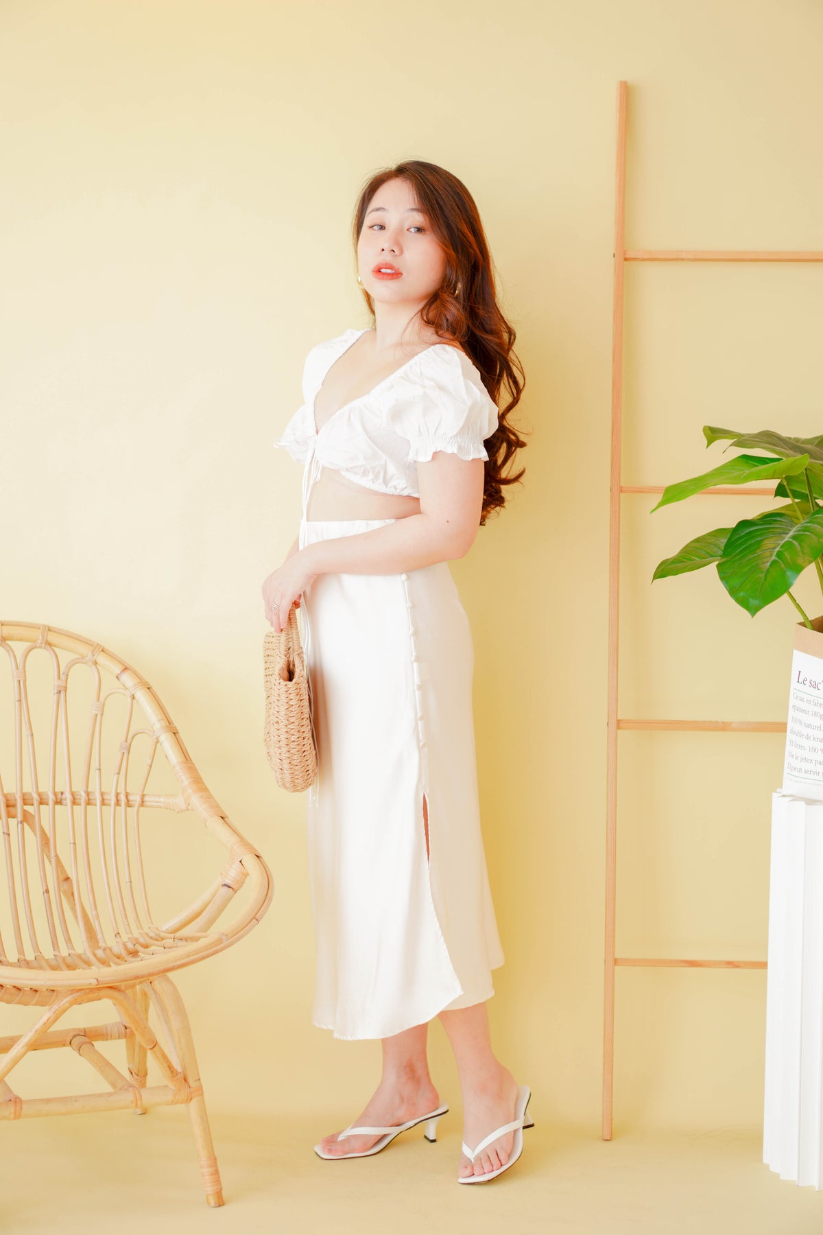 Dream Of Us Satin Slit Skirt in Cream