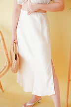 Dream Of Us Satin Slit Skirt in Cream