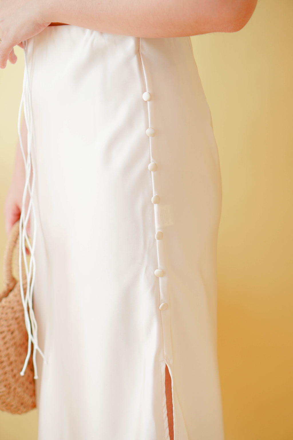 Dream Of Us Satin Slit Skirt in Cream