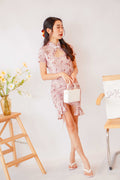 Qiao Modern Floral Ruched Ruffle Cheongsam In Pink