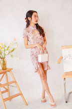 Qiao Modern Floral Ruched Ruffle Cheongsam In Pink