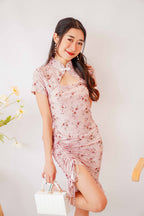 Qiao Modern Floral Ruched Ruffle Cheongsam In Pink