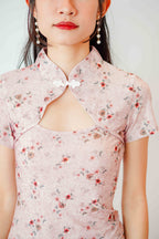 Qiao Modern Floral Ruched Ruffle Cheongsam In Pink