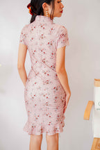 Qiao Modern Floral Ruched Ruffle Cheongsam In Pink