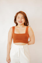 Cold Shoulder Crop Top in Brown