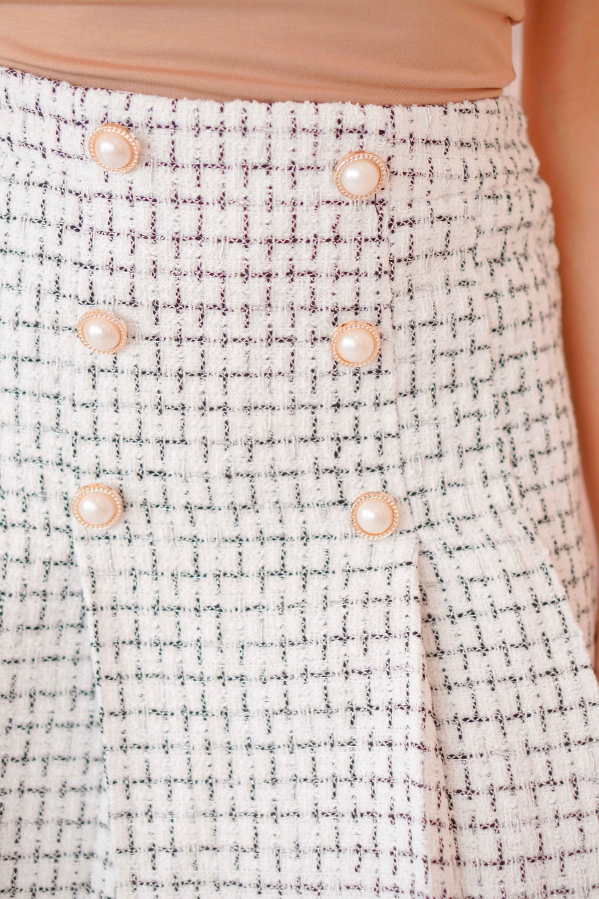 My Lady Pleated Tweed Skirt in White