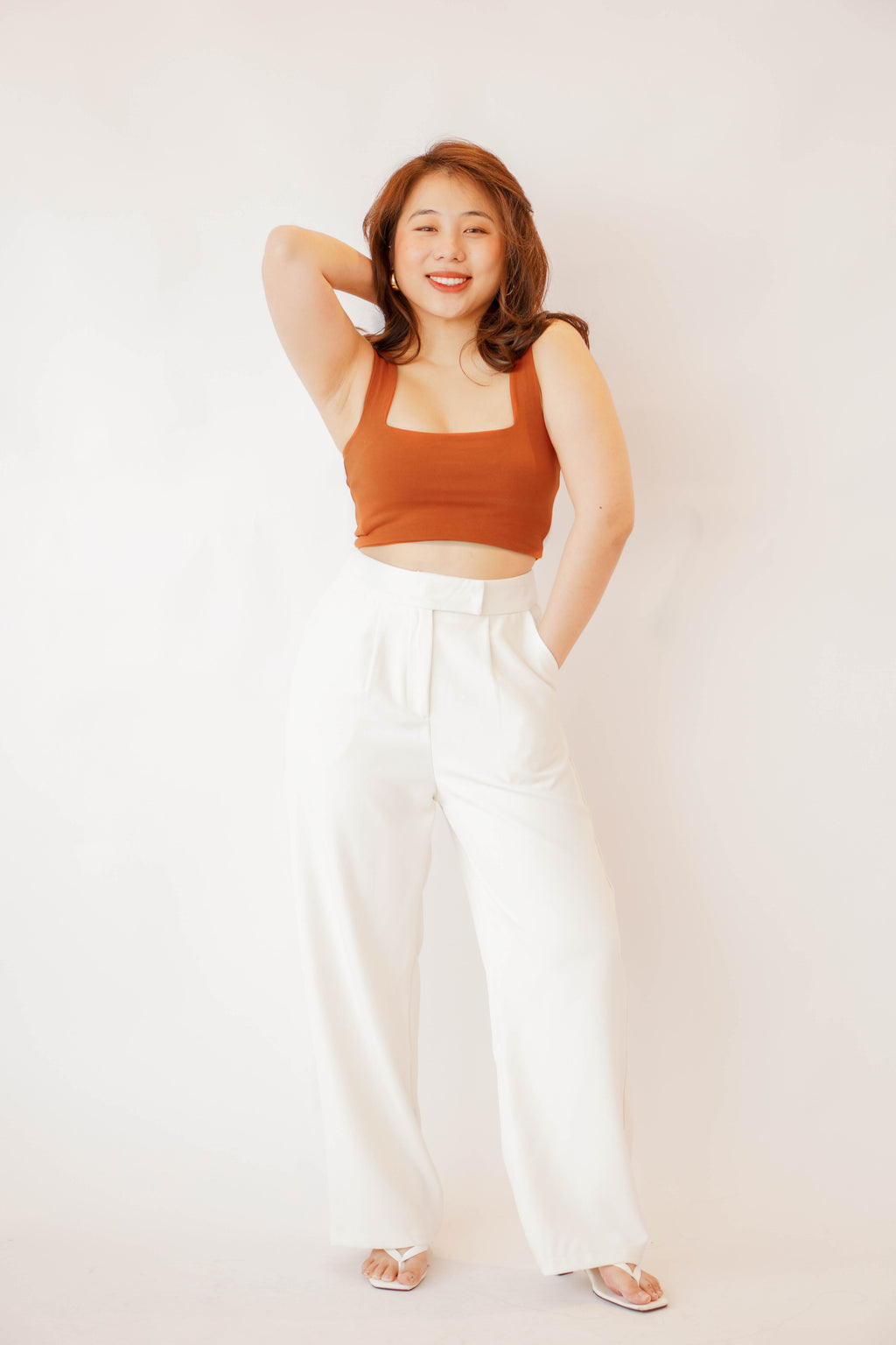 Cold Shoulder Crop Top in Brown