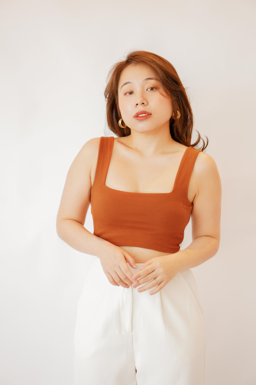 Cold Shoulder Crop Top in Brown