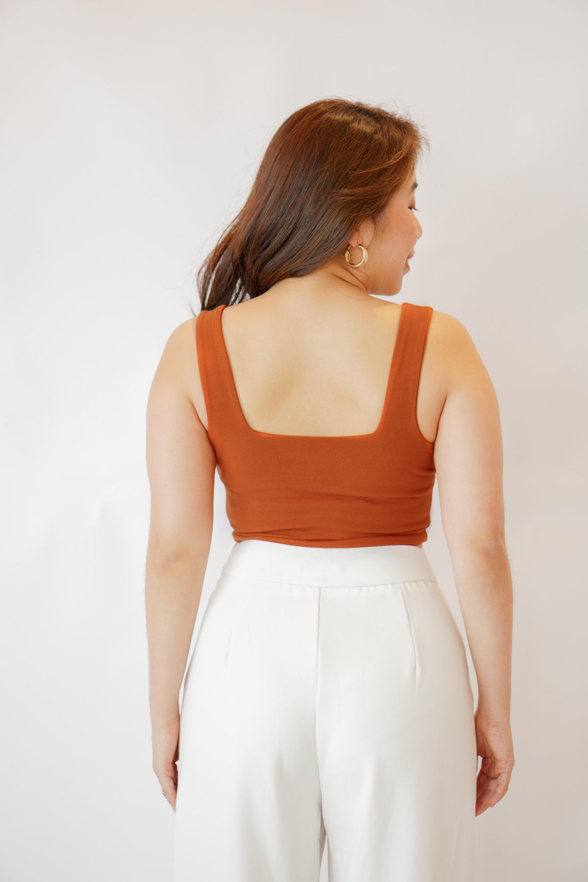 Cold Shoulder Crop Top in Brown