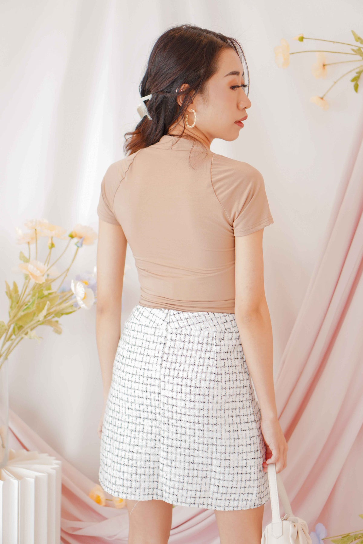 My Lady Pleated Tweed Skirt in White